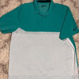 Nike golf dri- fit pullover short sleeves with logo aqua/ white sz xl